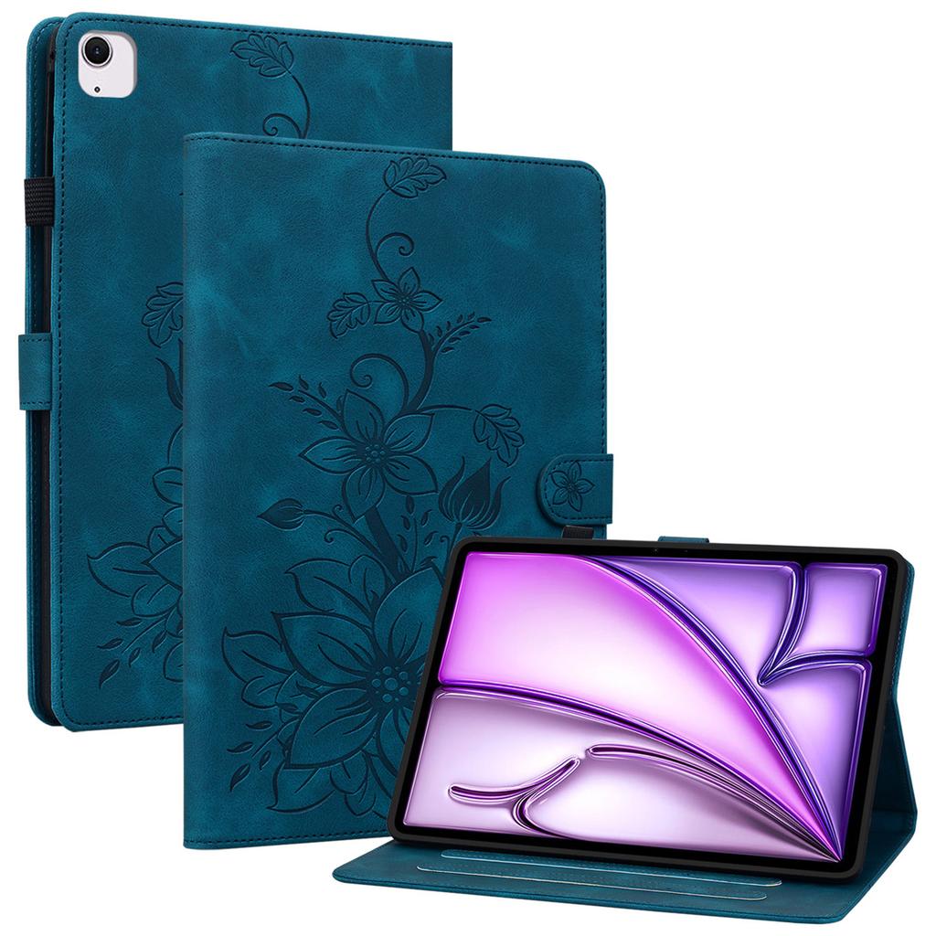 For iPad Air 11 (2025)/(2024) Case with Card Slots Lily Flower Leather+TPU Full Protection Tablet Cover