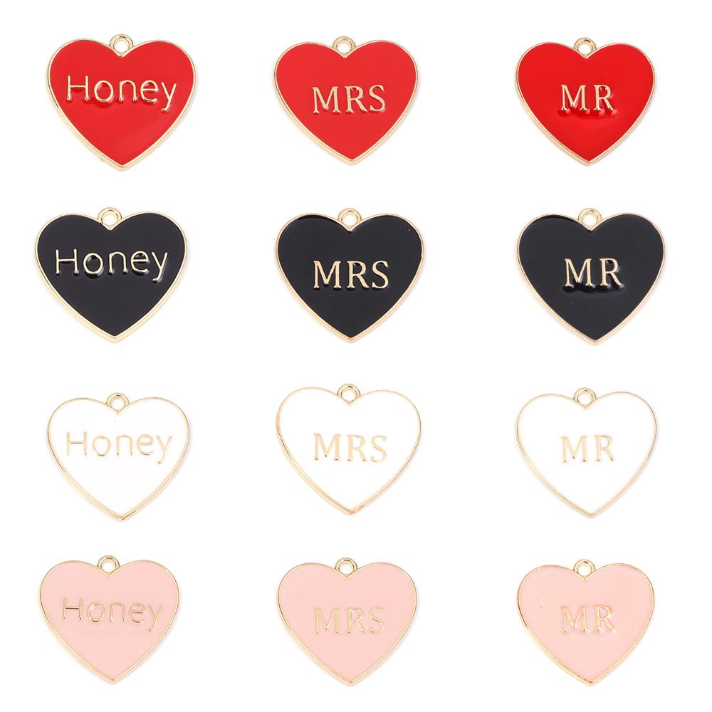 5pcs Alloy Heart Enamel Charms Colorful Romantic Letter Charms Pendant For Valentine's Day DIY Jewelry Making Necklace Bracelets