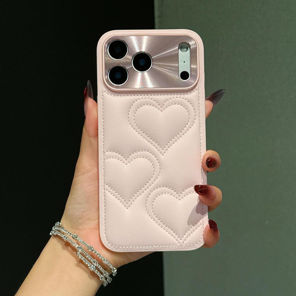 Love Heart French Style iPhone 17 Pro Max Full Coverage Protective Case with Anti-Fall Lens