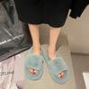 Fashion Fashion One Word Thick Fur Slippers Double Fur Slippers Casual Home Cotton Shoes for Women Flat Plush Cross Straps Slippers2024