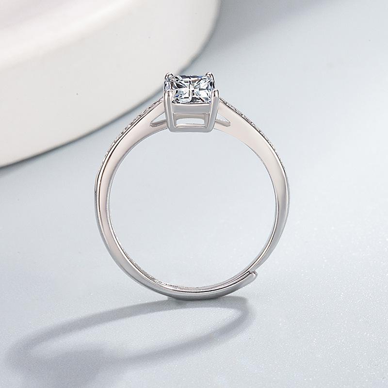Popular Japanese & Korean Women's Moissanite Square Eternal Micro-Pave Open-Ended Ring