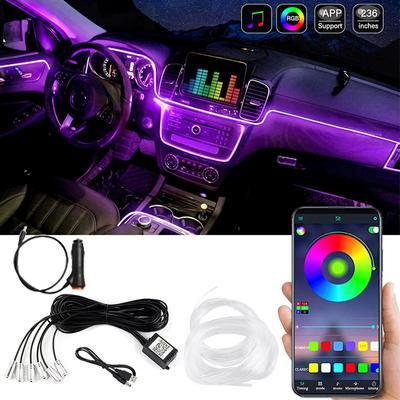 Araç İç Neon RGB Led Şerit Esnek EL Tel Işıklar App Kontrollü Ortam Atmosferi Şerit Işık Dekoratif Lambalar