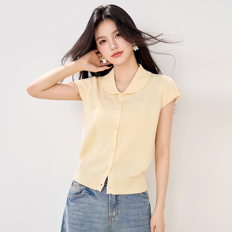 Petite Striped Doll Collar Knit Cardigan S