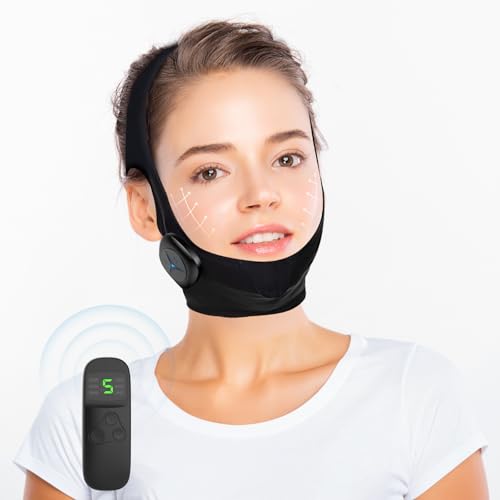 

EMS Facial Belt, V-Face, 6 Modes, 10 Intensity Settings, High Elasticity, Breathable, USB Rechargeable with Remote Control, for Home Facials, Unisex,