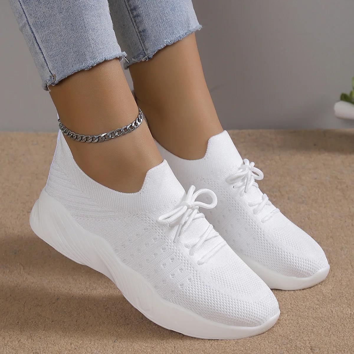 

Fashion Womens Lace Up Breathable Tennise Sneakers Summer Solid Thick Bottom Non-Slip Sport Shoes 2025 Hot Seller Running Shoes Woman 43 белый