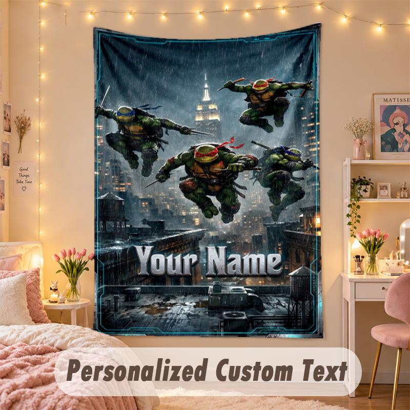 Custom Personalized Tapestry,Teenage Mutant Ninja Turtles Print Custom Name Text Wall Art Hanging for Bedroom