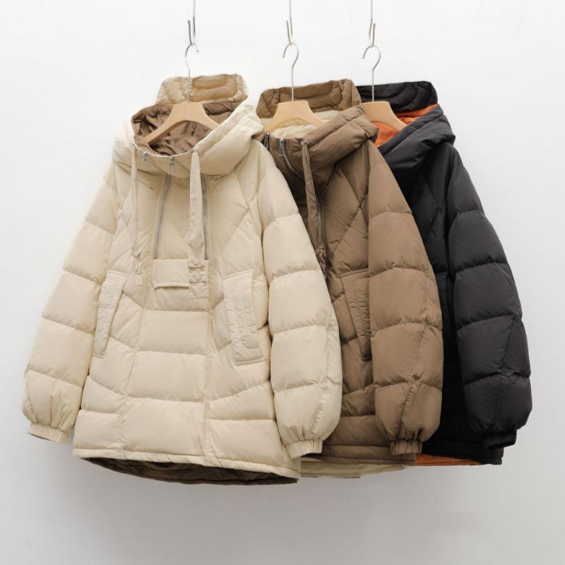 Feather 90 White Duck Down New National Standard Women's Simple Solid Color Double Zipper Down Jacket Women