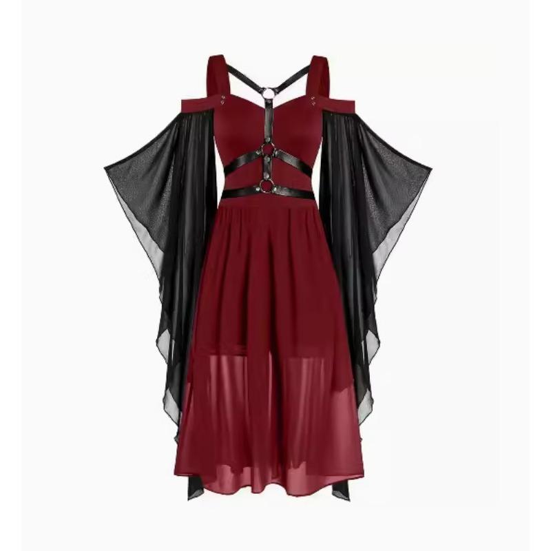 

JKASHDK Повсякденні сукні з довгим рукавом і V-подібним вирізом із високою талією жіночої моди весна-осінь XXXXXL червоний