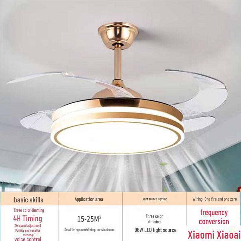 Invisible Ceiling Fan with LED Light - Silent, High Wind, For Living Room & Bedroom