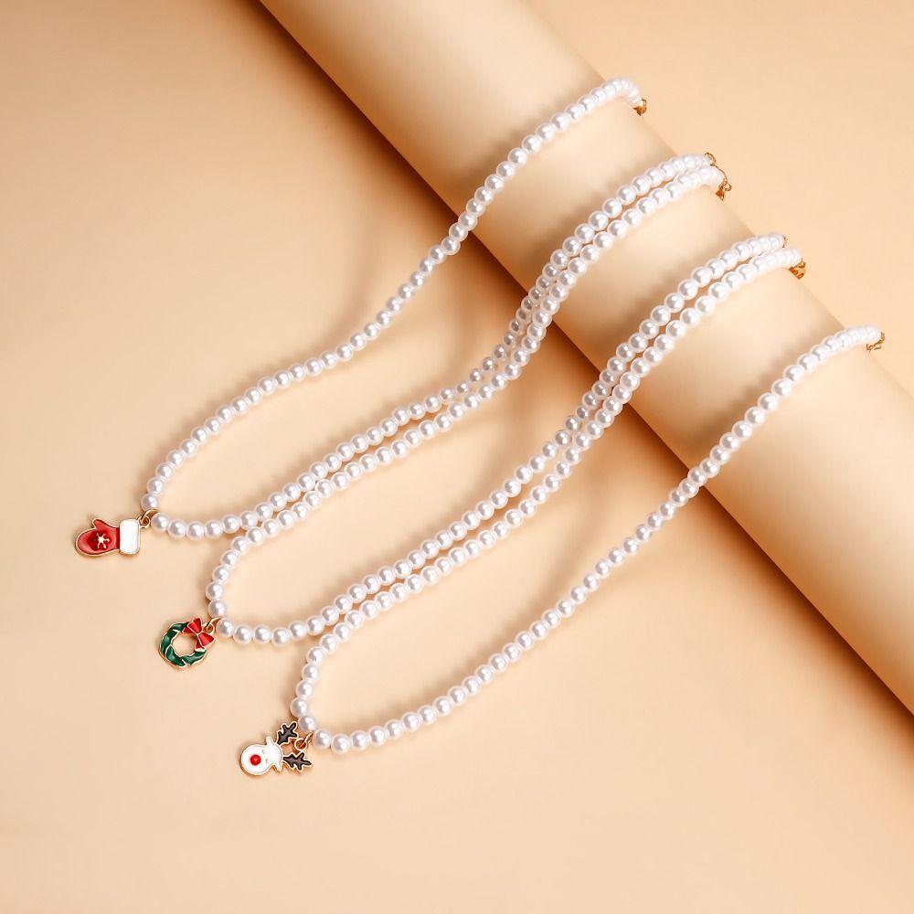 Cartoon Christmas Necklace Clavicle Chain Cartoon Pendant Choker Vintage Pearl Chain Girl