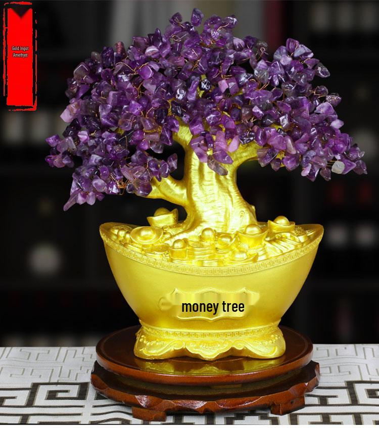 Amethyst Money Tree Ornament: Purple Wealth-Attracting Home Decor Gift