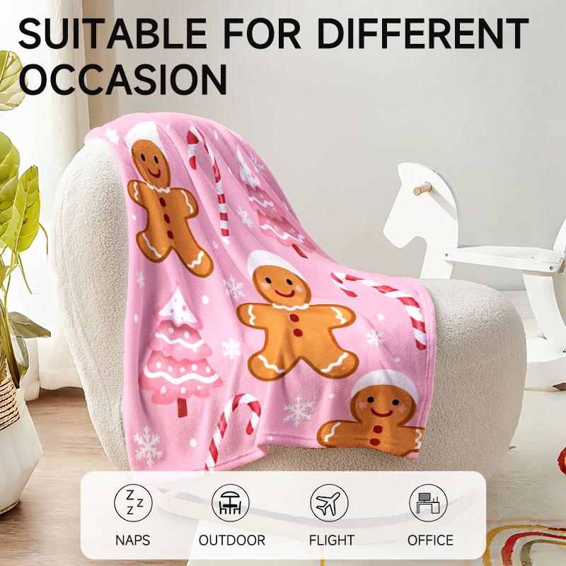 Christmas Gingerbread Flannel Blanket, Multi-purpose Camping Nap Blanket Bed Sofa Bedding Home Decoration Halloween Christmas