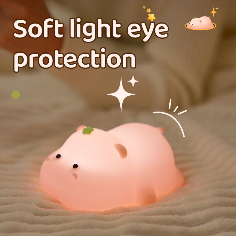 Pink Hippo Night Light Cute Silicone Night Light USB Charging Touch Timing Pat Lamp Desktop Decoration Children Night Lamp Gift