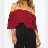 Stylish Summer Off Shoulder Ruffle Hem Loose Fit Top Women Urban Fashion Tee