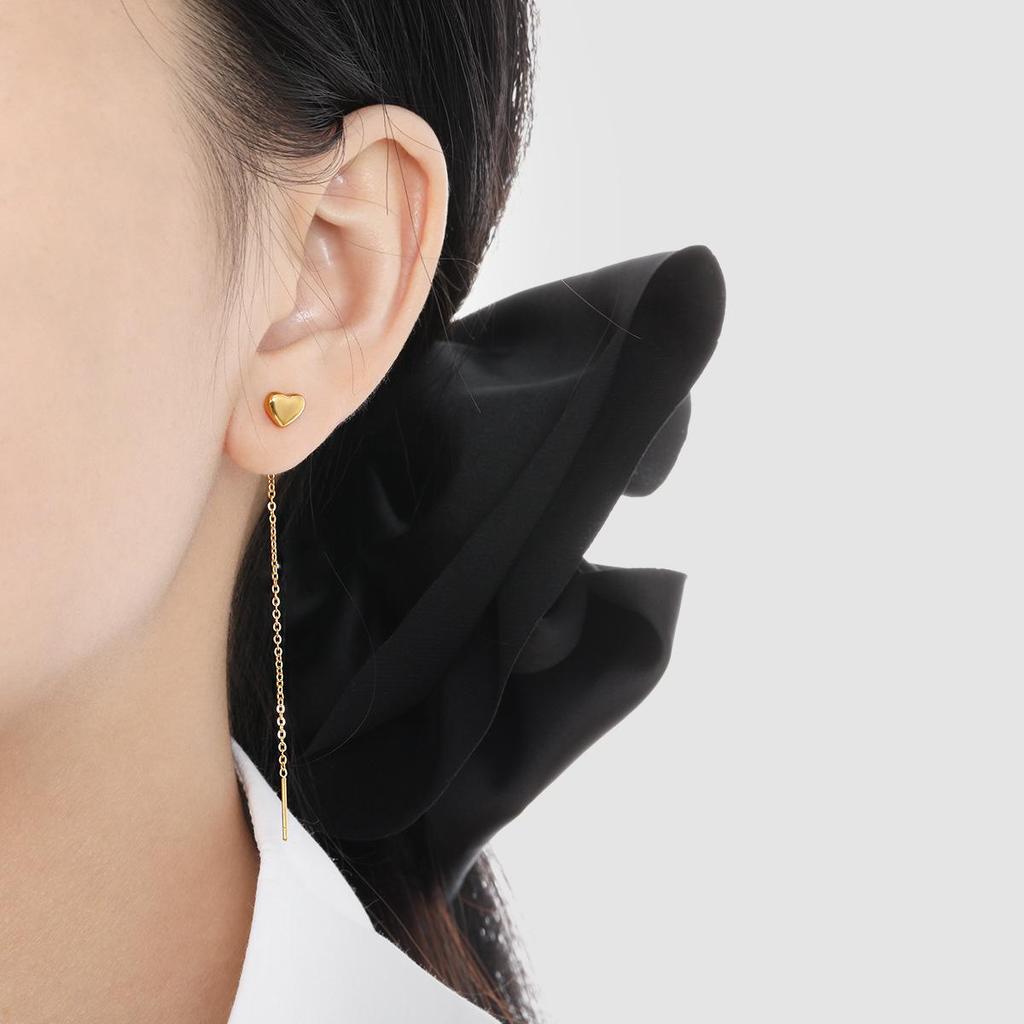 Korean Minimalist Gold-Plated Heart Earrings - Versatile Titanium Steel Fashion for Women