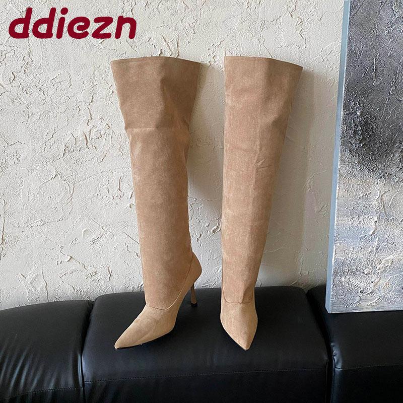 Mode Winter Herbst Mode Slipper Damen Kniehohe Stiefel mit dünnen Absätzen Schuhe Damen Moderne lange Stiefel Weibliche Pumps Schuhe