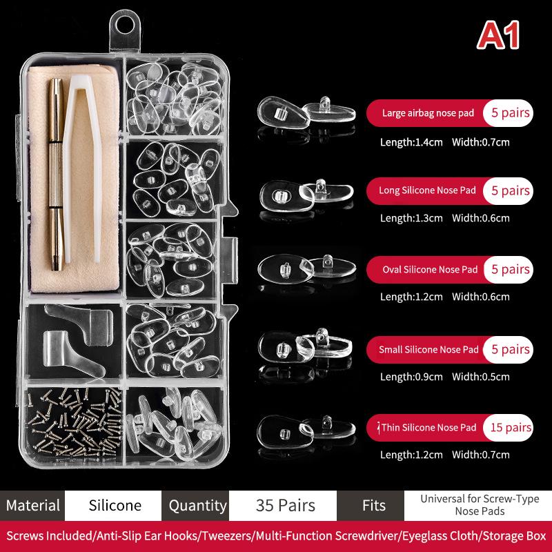 

1Set Eyeglasses Nose Pads With Screwdriver Soft Silicone Air Chamber Glasses Anti-Slip Nose Pad Screw Replacement Repair Tools A1