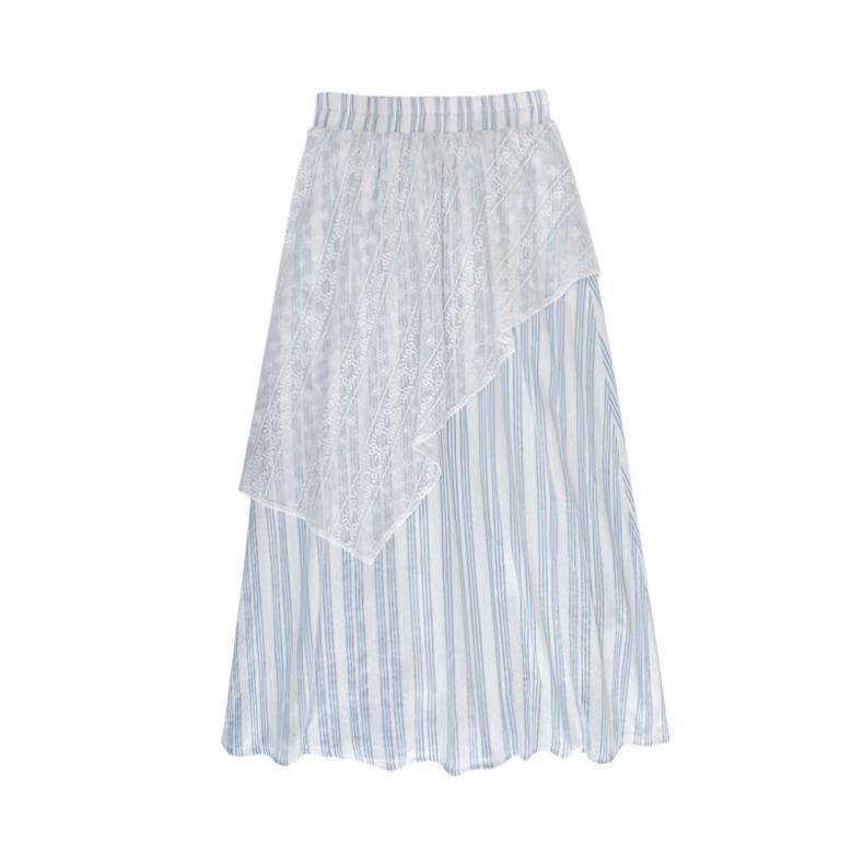 

Женская миди-юбка с имитацией двух частей, клетчатая, с кружевной отделкой, синяя, в стиле мори, облегающая, длинная юбка-полусолнце XL