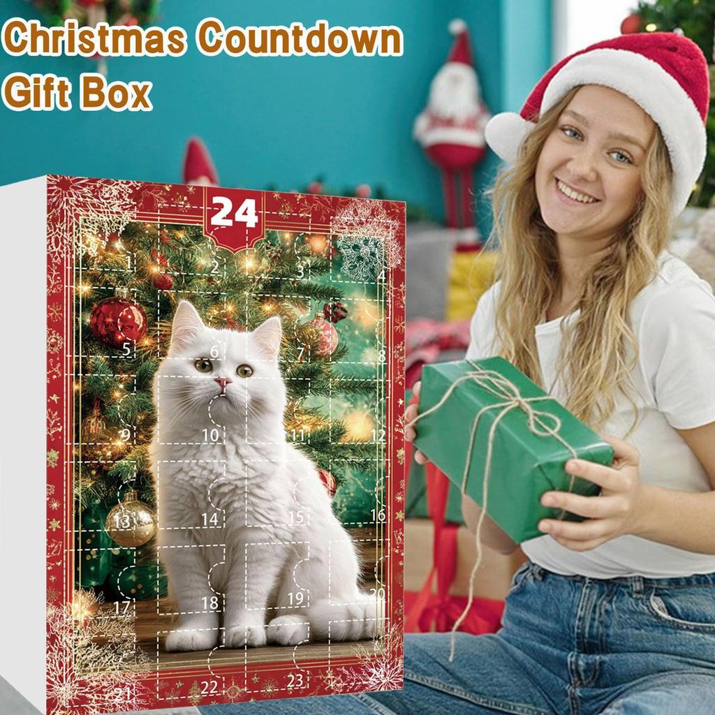 Cat Advent Calendar 24 Days Countdown 2D Acrylic Kitten Ornaments Christmas Tree Decor Holiday Home Car Charm Gift for Cat Lover