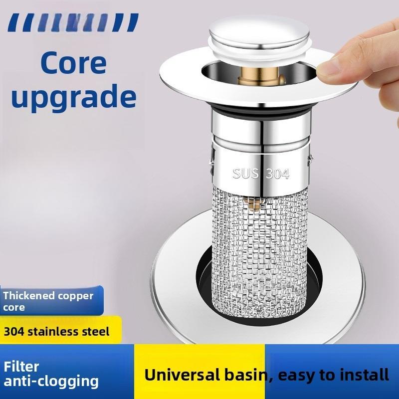 Washbasin Leakage Plug, Bouncing Core, Washbasin Sink Drain, Hair Filter, Anti-odor, Universal Press Type