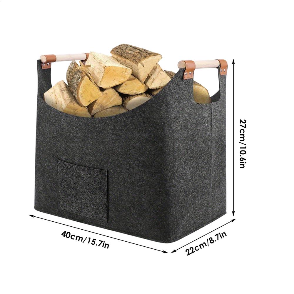Felt Basket Firewood Box With Wooden Handles Foldable Wood Basket For Firewood Wood Newspapers Clothes Storage