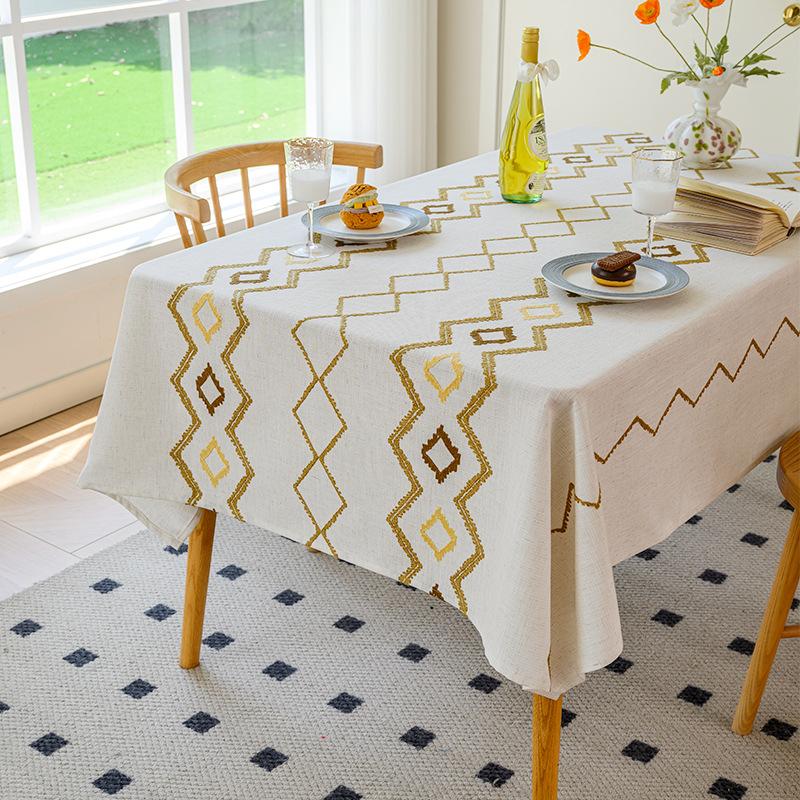 Modern Minimalist Geometric Embroidered Linen Tablecloth Rectangular Dining Table Cover