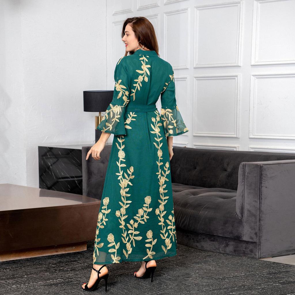 AB170 Bestickter Netz-Bademantel: Elegantes muslimisches Abendkleid für Damen für Herbst/Winter
