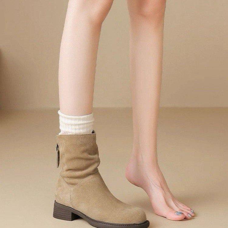 Martin Boots Women's New Short Boots Autumn Thick Heel Boots Retro Stacked Single Boots