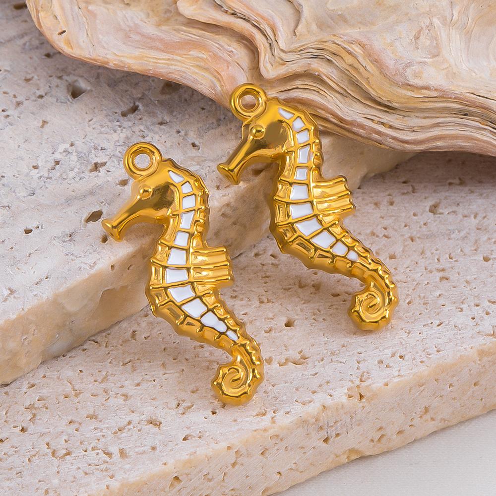 2pcs Stainless Steel Ocean Animals Pendant Whales Seahorses Conch Shells Marine Bracelets Earrings Charm for Jewelry Making Gift