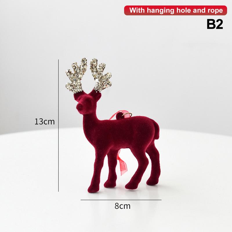 1Pcs Christmas Reindeer Deer Ornaments Decorations House Tabletop Decor Hanging Baubles Flocking Mini Deer Pendant Elk