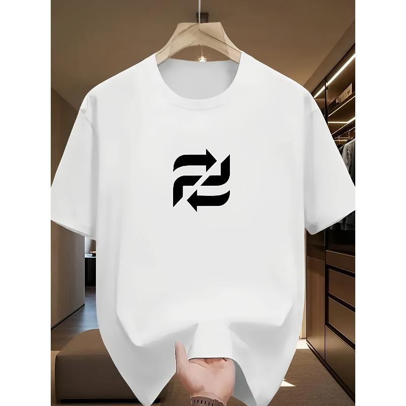 

European sizes Men s Geometric Graphic T-Shirt - Determined Floral and Heart Design, Soft Short Sleeve Tee for Summer, Casual Streetwear 4XL білий