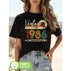 Women's 40th Birthday Limited Edition 1986 T-Shirt - 40 Years Gift, Casual Short Sleeve Crew Neck Top