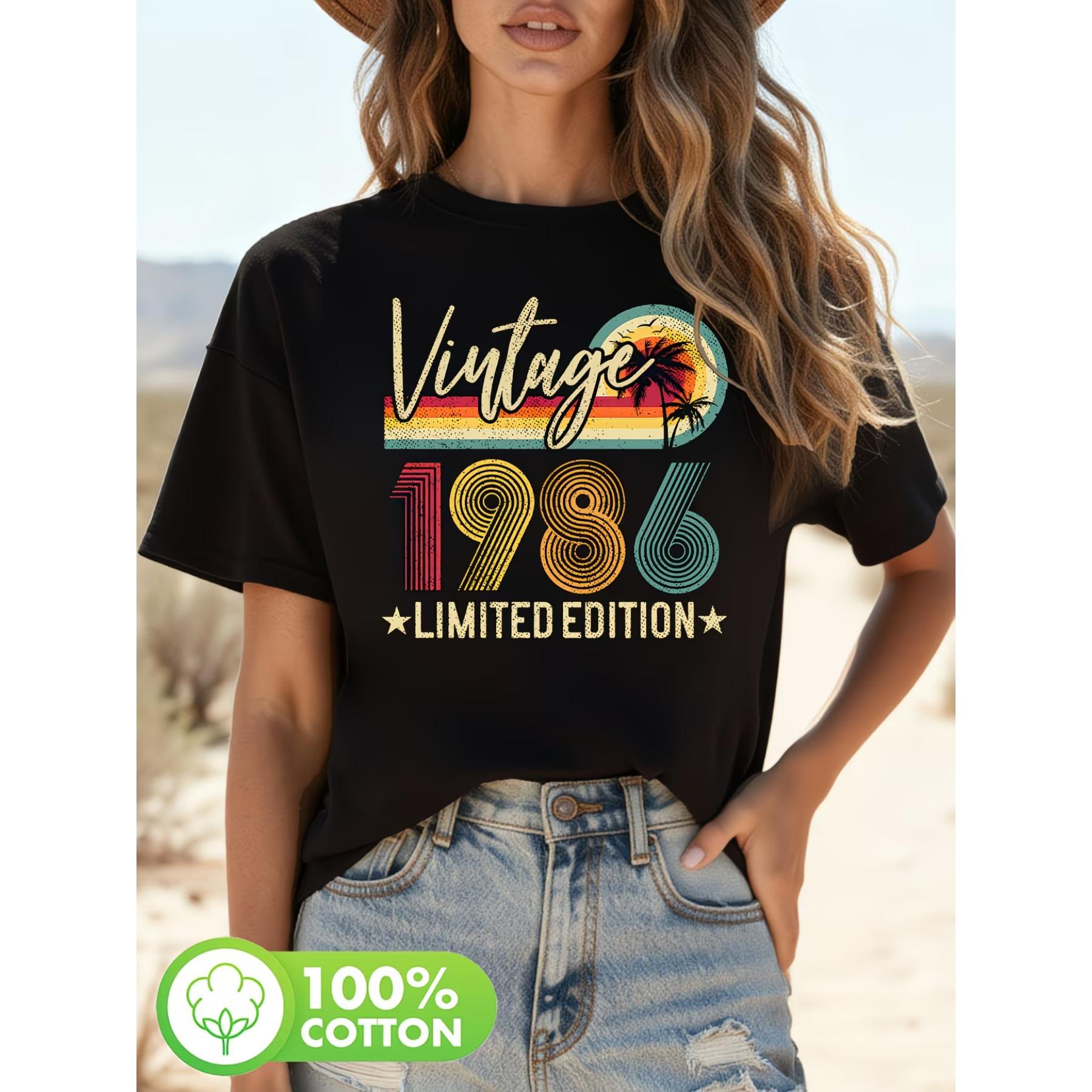 

Women s 40th Birthday Limited Edition 1986 T-Shirt - 40 Years Gift, Casual Short Sleeve Crew Neck Top S чорний