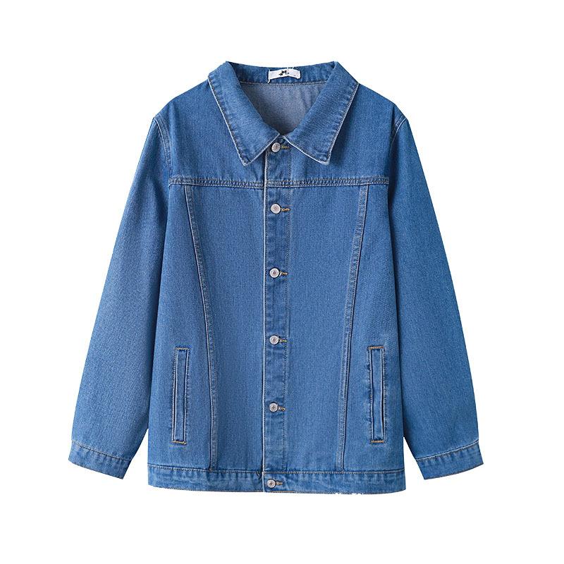 

Женская однотонная джинсовая рубашка больших размеров, рубашка с воротником-стойкой, повседневная свободная джинсовая рубашка, офисная рубашка XS