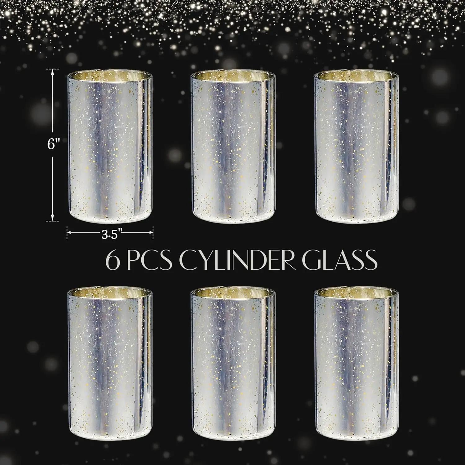 

6 шт. Золотые ртутные стеклянные вазы, декоративные подсвечники в форме урагана, центральные вазы для свадебного стола, скандинавский домашний декор, подарок серебряный