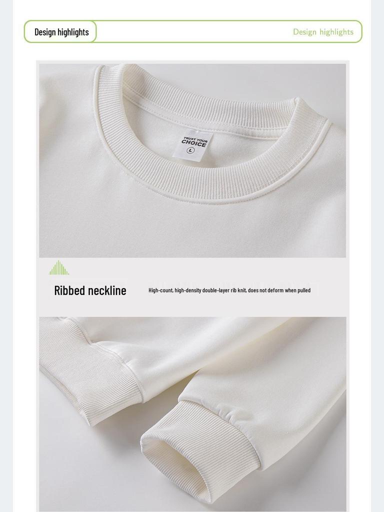 450G Silverräv Päls Tungviktssweatshirt - Unisex Höst/Vinter Lös Passform, Enfärgad, Rund Halsringning