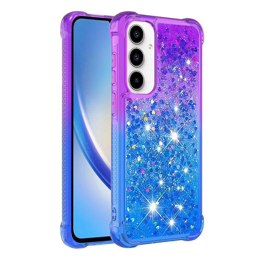 

For Samsung Galaxy A55 5G TPU Case Gradient Quicksand Phone Back Cover Purple+Sky Blue