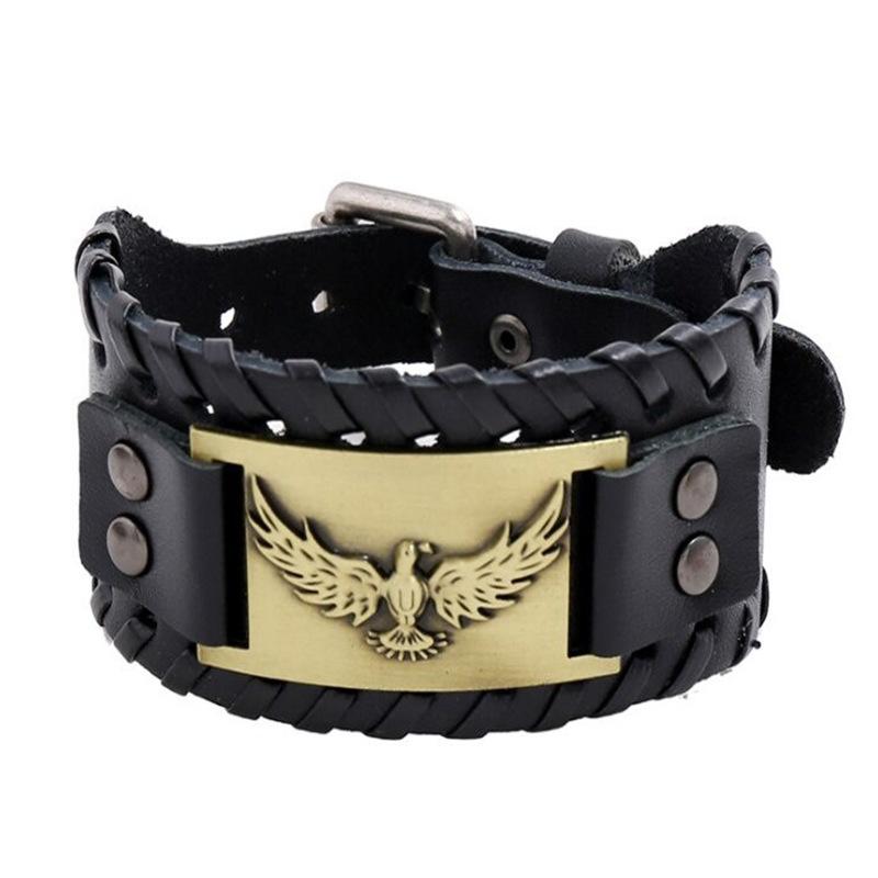 HNSP Wolf Rune Wrap Viking Leather Bracelet For Men Vintage Wide Bracelet Male  Accessory