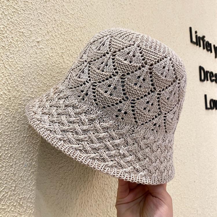 

Женская панама весенне-летняя однотонная и универсальная модная панама с полым лицом, маленькая, с темпераментом, вязаная шляпа-ведро Adult average size (56-58cm) верблюд