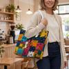 Bohemian Geometric Patchwork Tote Bag Large Capacity Casual Shoulder Bag for Daily Use Stylish Color Block Portable Handbag for Outdoor Shopping