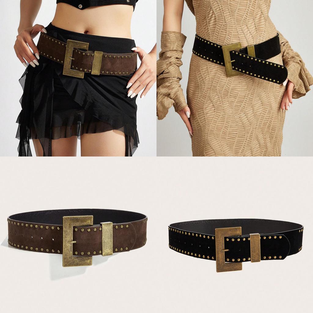 Fashion Riveted Waist Belt With Alloy Closure For Trendy Outfits
