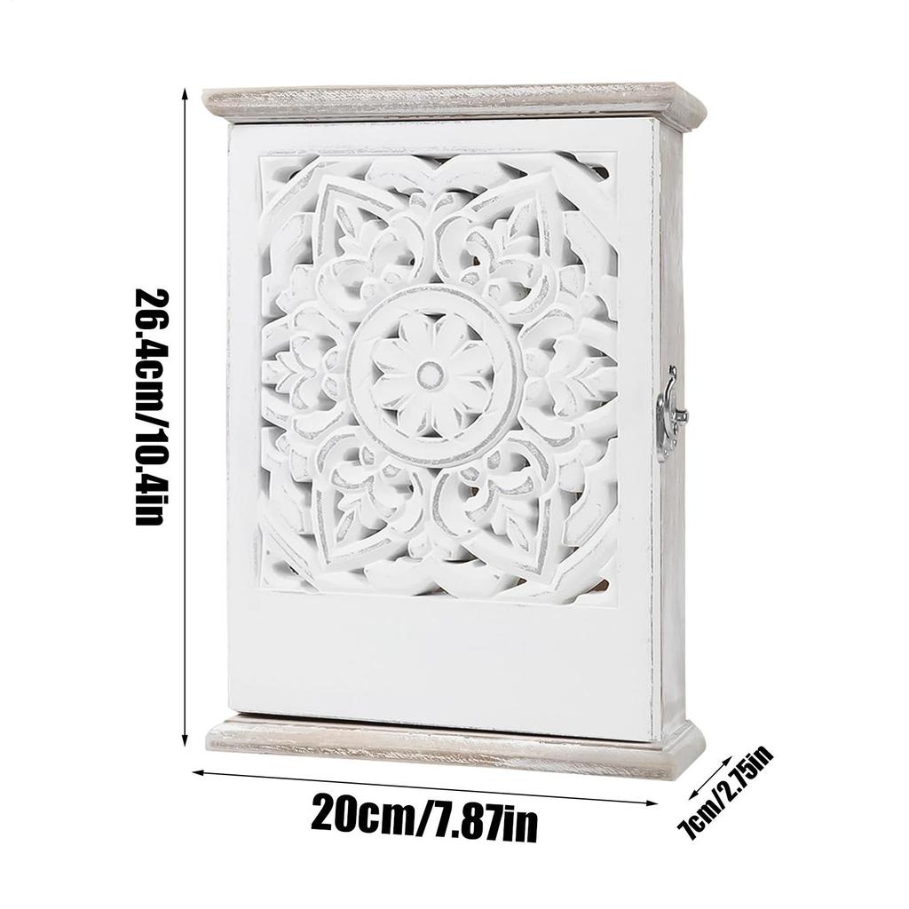 Key Storage Lock Box Vintage Carving With 6 Hooks Wooden Key Ring Holder Lock Box Wall Mount For Home Office Hallway Living Room