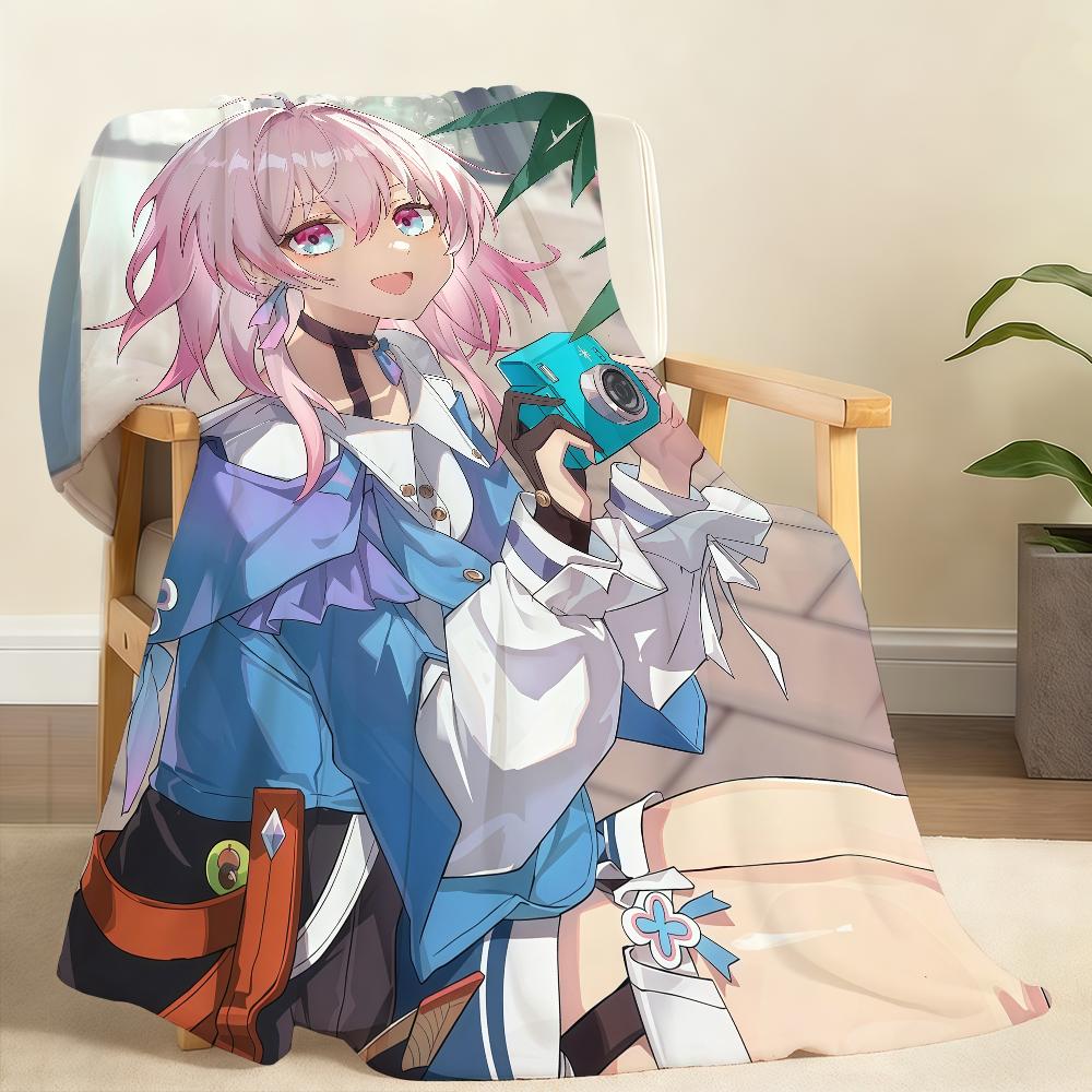 Hot Game Honkai Star March 7th Blanket Soft Throw Blanket for Home Bedroom Bed Sofa Picnic Travel Office Rest Cover Blanket Gift
