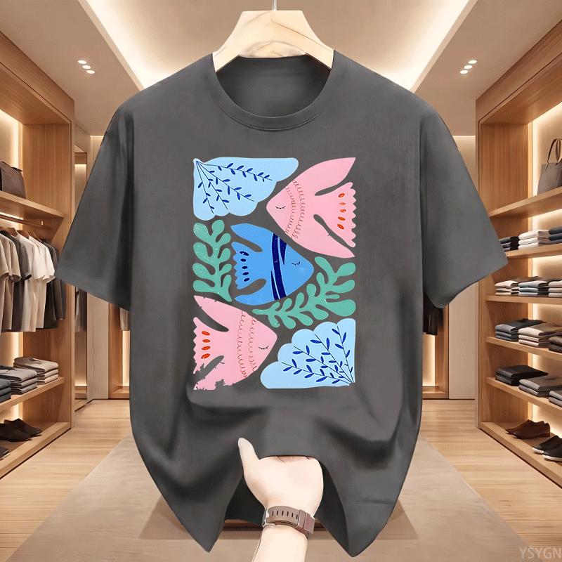 Feng Shui Minimalist Cartoon Printed Tshirt Unisex Unisex Flower Fish Loose Tshirt Casual Cotton Short Sleeved T Shirt Unisex Tops