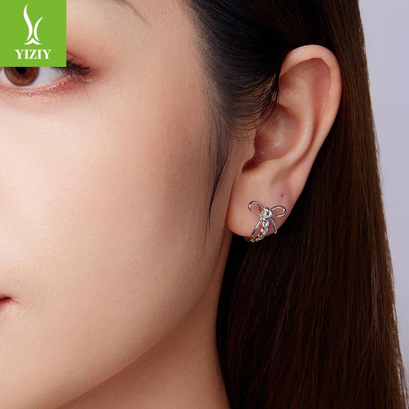 Woven Bow Ear Buckle Ladies, Sweet Girly Heart S925 Sterling Silver Full Body Earrings Earrings