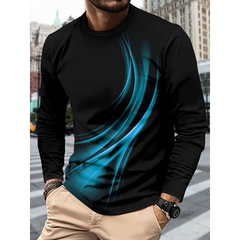 T-shirt Sportiva da Uomo a Manica Lunga da Uomo Casual per Sport Fitness Tempo Libero Leggera con Stampa Sfumata 3D Streetwear Casual