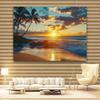 2D Flat Banner, Set of 1, Sunset Beach Scene Tapestry - Colorful Tropical Style Wall Decoration