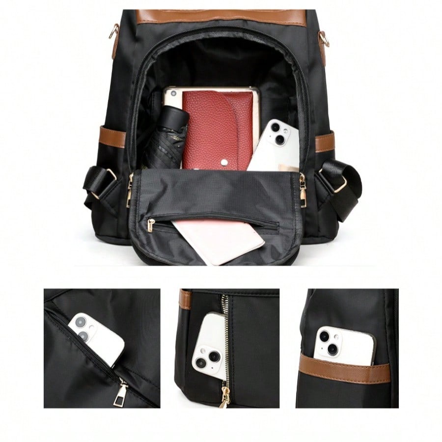 Large Capacity Solid Color Backpack Korean Version Fashionable Waterproof Nylon Bag Women's Bag