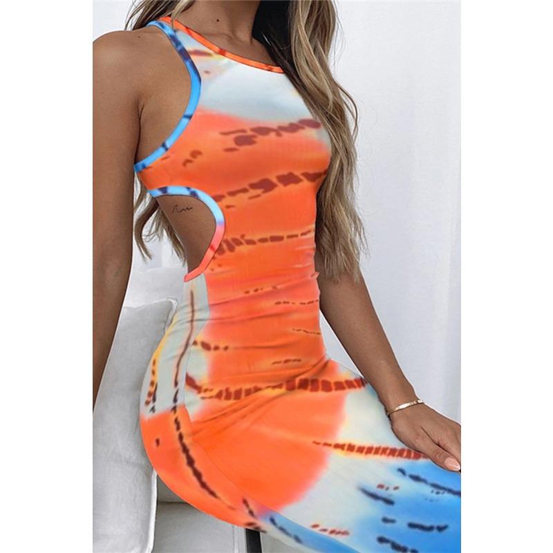 JPNTKY Fashion Summer Spring Solid Color Print Sleeveless  O-Neck Casual Dresses