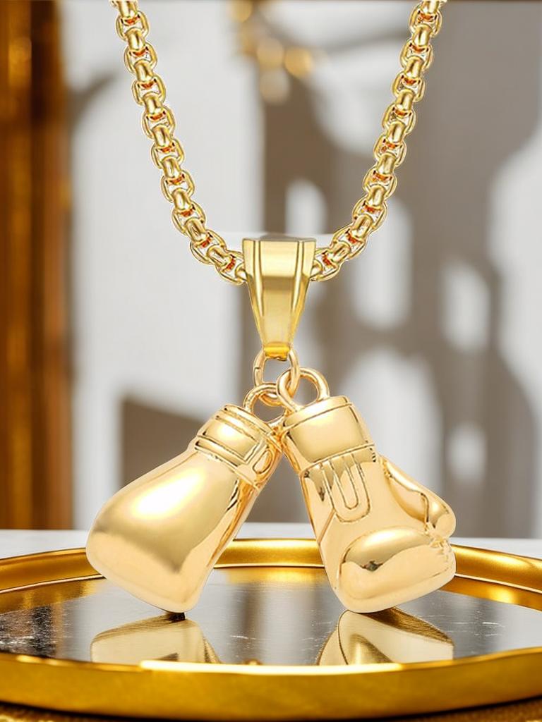 Hip Hop Pair Boxing Glove Pendants For Men Gold Color Stainless Steel Male Hippie Jewelry Dropshipping Necklace